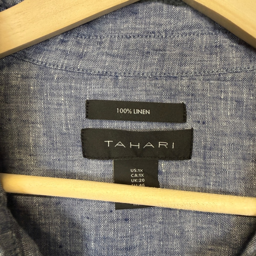 Tahari Size 1X Shirt Blouse Navy Blue Heather Linen Collared Buttons 3/4 Sleeves - Picture 5 of 7